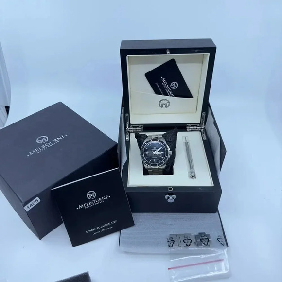 NEW Melbourne Watch Company Sorrento Automatic Wrist Watch Black Silver Mens OS